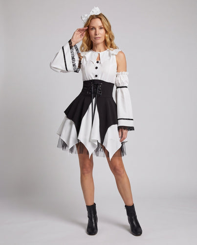 Damen Gothic Kleid mit Rüschendetails und Taillenbindung Echo Archiv