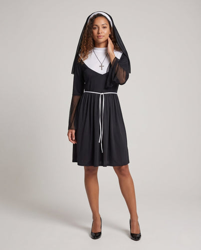 Damen Nonnenkostüm mit transparenten Ärmel-Puffdetail Echo Archiv