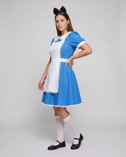 Damen Kostümkleid im Alice im Wunderland Stil mit Schürze Echo Archiv