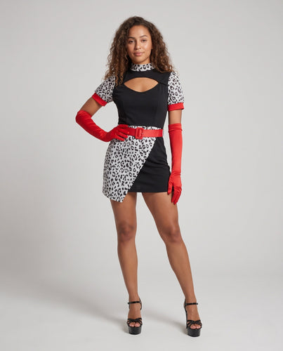 Damen Kostümkleid mit Leo-Muster und roten Akzenten Echo Archiv