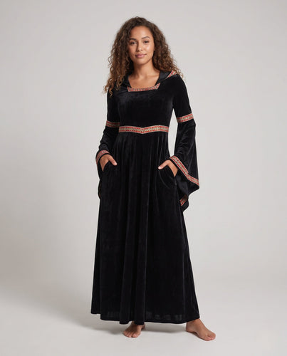 Damen Mittelalterliches Kostümkleid mit Kapuze und langen Ärmeln Echo Archiv