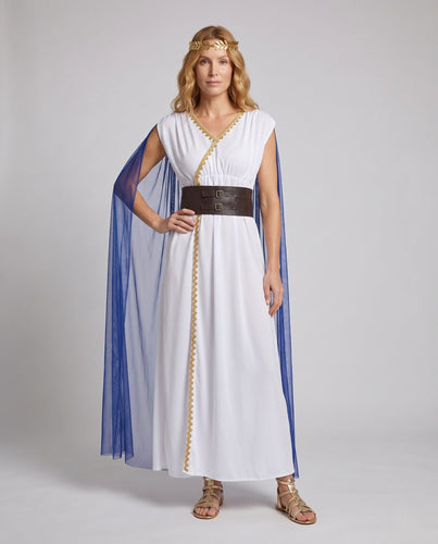 Damen Antikes griechisches Göttinnenkleid mit schimmerndem Umhang und verzierten Accessoires Echo Archiv