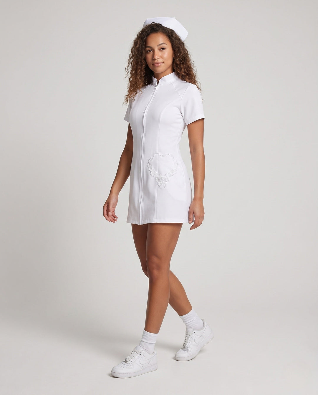 Damen sexy Krankenschwester Kostüm mit Zipper und Strumpfhalter Echo Archiv