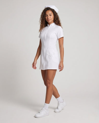 Damen sexy Krankenschwester Kostüm mit Zipper und Strumpfhalter Echo Archiv