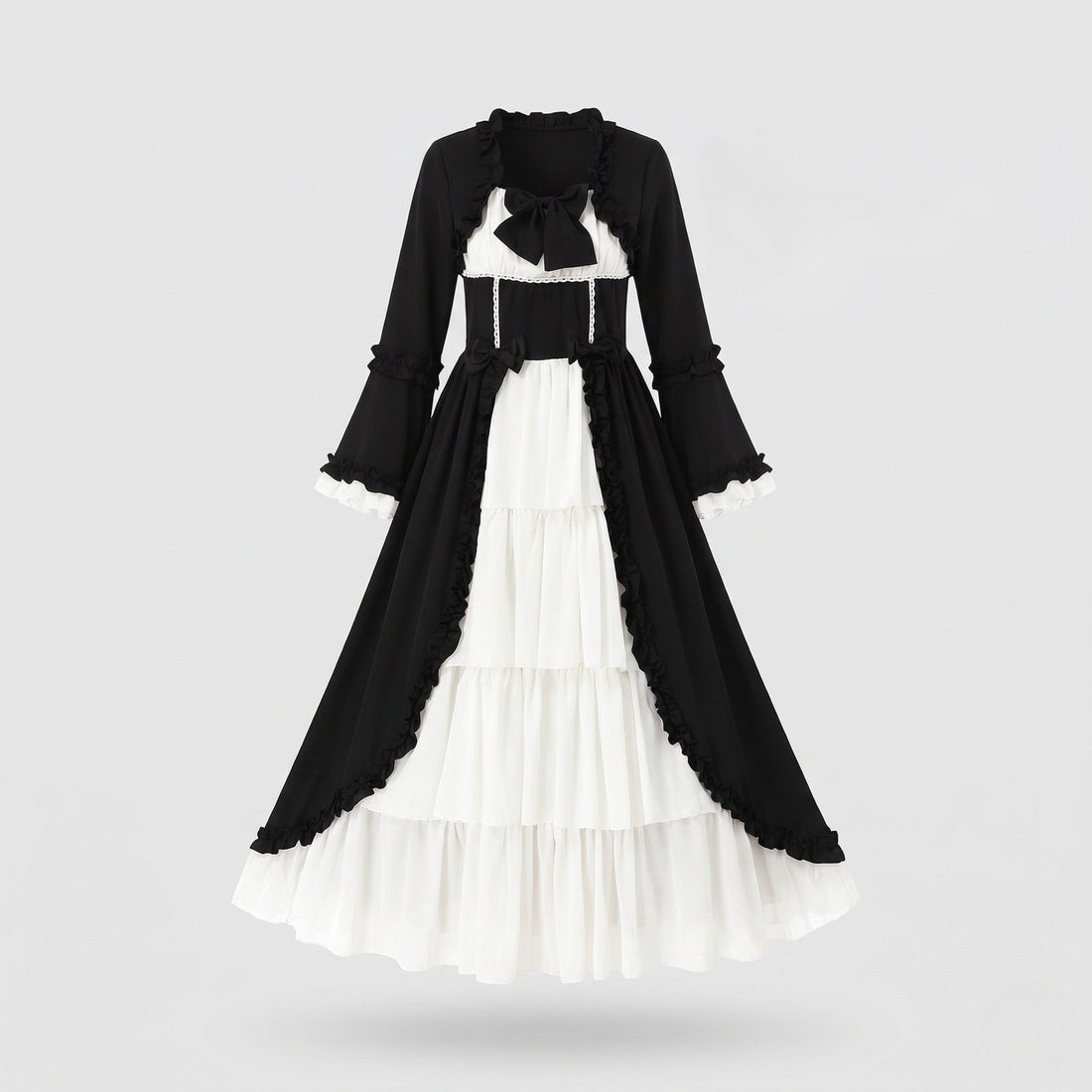 Damen Vintage Maxikleid mit ausgestellten Ärmeln und Rüschendetails Echo Archiv