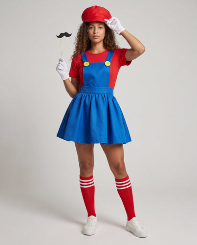 Damen Kostüm im Mario-Stil mit Rock und Charakteraccessoires Echo Archiv