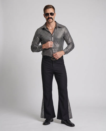 Herren Disco-Shirt mit Glitzerakzenten und weit ausgestellten Hosen Echo Archiv
