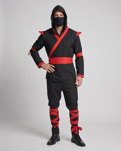 Männer Ninja Kostüm mit Kapuze und verzierten Riemen Echo Archiv