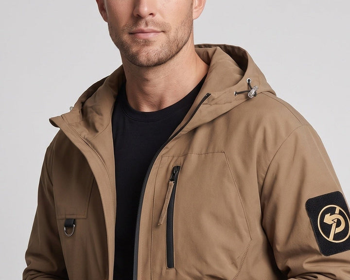 Herren Wasserabweisende Softshell-Utility-Jacke mit Kapuze, Reißverschlusstaschen & Kordelzug Echoarchiv