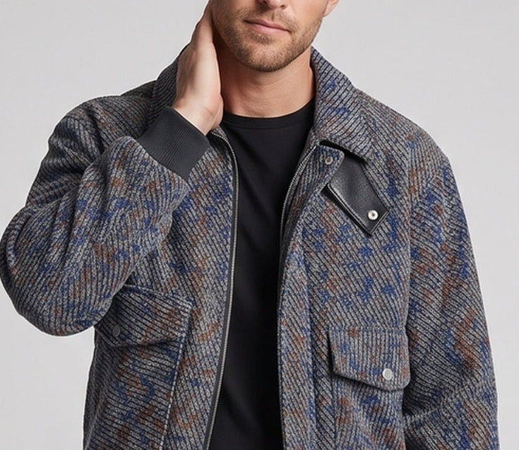 Herren Strukturiertes Overshirt‑Bomberjacke mit Rippbündchen & aufgesetzten Pattentaschen Echoarchiv