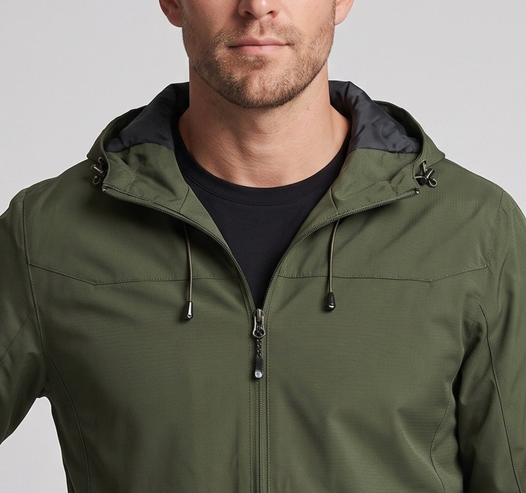 Herren Leichte Funktions Outdoor Jacke mit Kapuze, Mehrlagiges Softshell und Versteckter Reißverschluss Echoarchiv