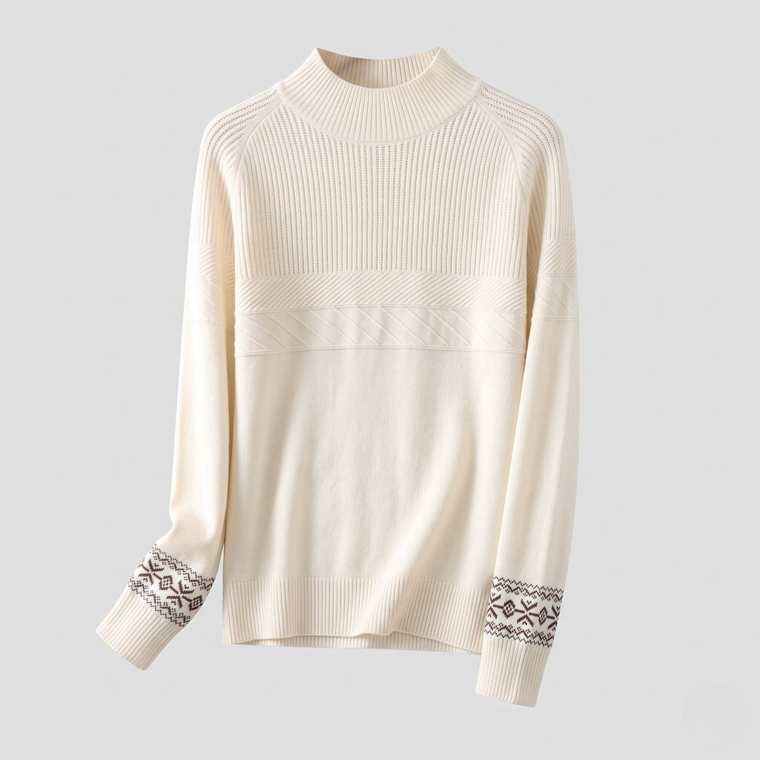 Damen Feinstrick-Pullover mit kurzem Stehkragen, strukturierter Passe und Norweger-Motiv am Ärmelsaum Echoarchiv