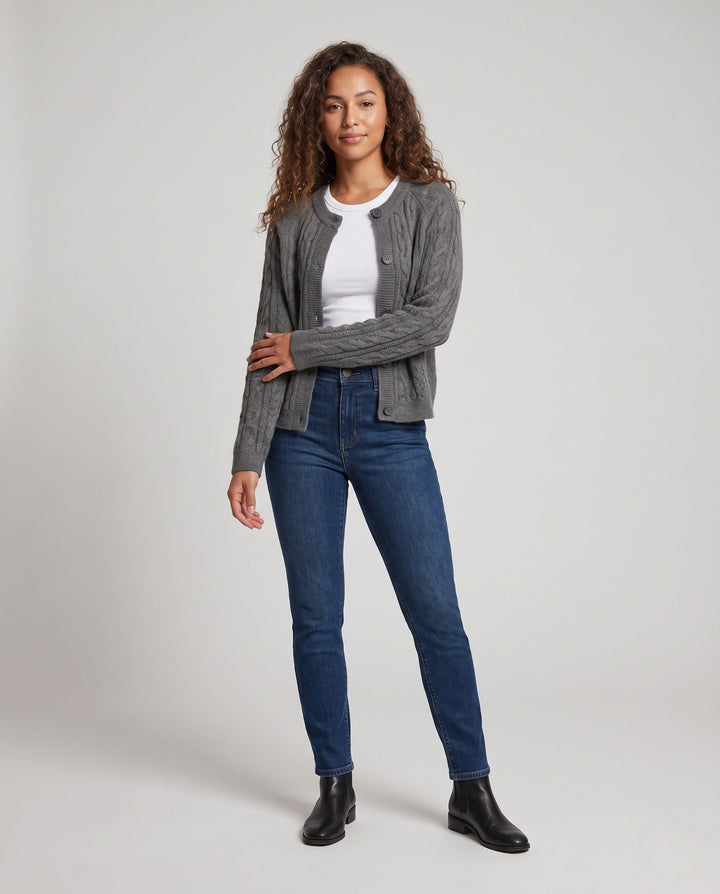 Damen Boxy-Zopfstrick-Cardigan mit Raglanärmeln und angoraähnlicher Haptik Echoarchiv