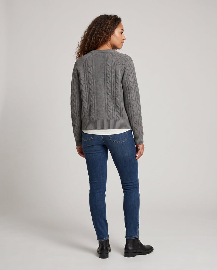 Damen Boxy-Zopfstrick-Cardigan mit Raglanärmeln und angoraähnlicher Haptik Echoarchiv