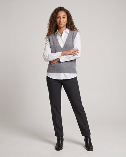 Damen Ärmellose Mohair‑Optik Longweste mit tiefem V‑Ausschnitt und weichem Fall Echoarchiv