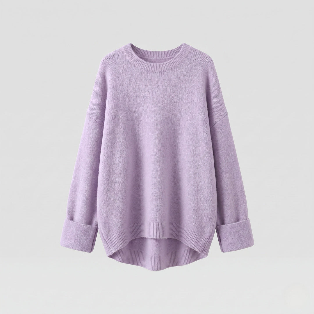 Damen Oversize Longpullover im Mohair‑Look mit Rundhals, überschnittener Schulter und seitlichem Schlitz Echoarchiv
