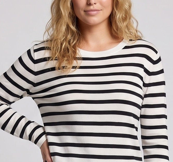 Damen gestreifter Baumwoll Feinstrickpullover mit maritimem Streifenmuster und lockerer Silhouette Echoarchiv