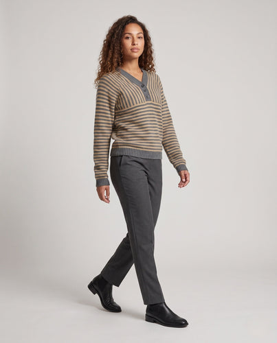Damen Gestreifter Feinstrickpullover mit V-Ausschnitt, Knopfleiste und Cropped‑Silhouette Echo Archiv