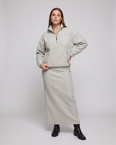 Damen Kuscheliges Fleece-Halbzip-Set mit Oversize-Pullover und Highwaist Maxi-Rock Echo Archiv