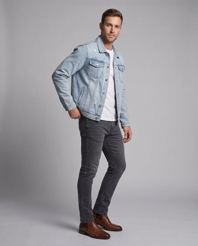 Herren Klassische Trucker-Denimjacke im Regular-Fit mit aufgesetzten Pattentaschen und leichter Used-Waschung Echo Archiv