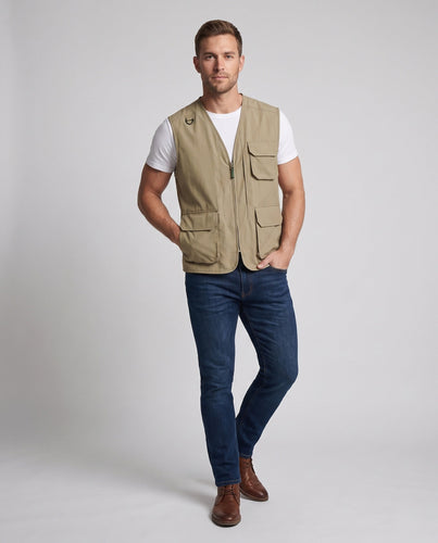 Herren Taktik-inspirierte Cargo-Weste mit Leichtnylon, Mehrfachklappentaschen und D-Ring Echoarchiv