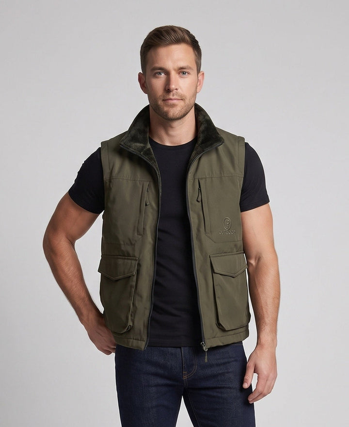 Herren Multifunktionale Outdoor-Weste mit hohem Kragen, Reißverschluss und Mehrfach-Taschen Echoarchiv