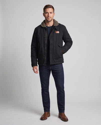 Herren Canvas-Workerjacke mit Teddyfutter und Stehkragen Echoarchiv