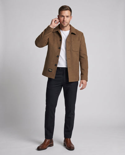 Herren Kurze Wolljacke im Carcoat-Stil mit Brusttasche Echo Archiv