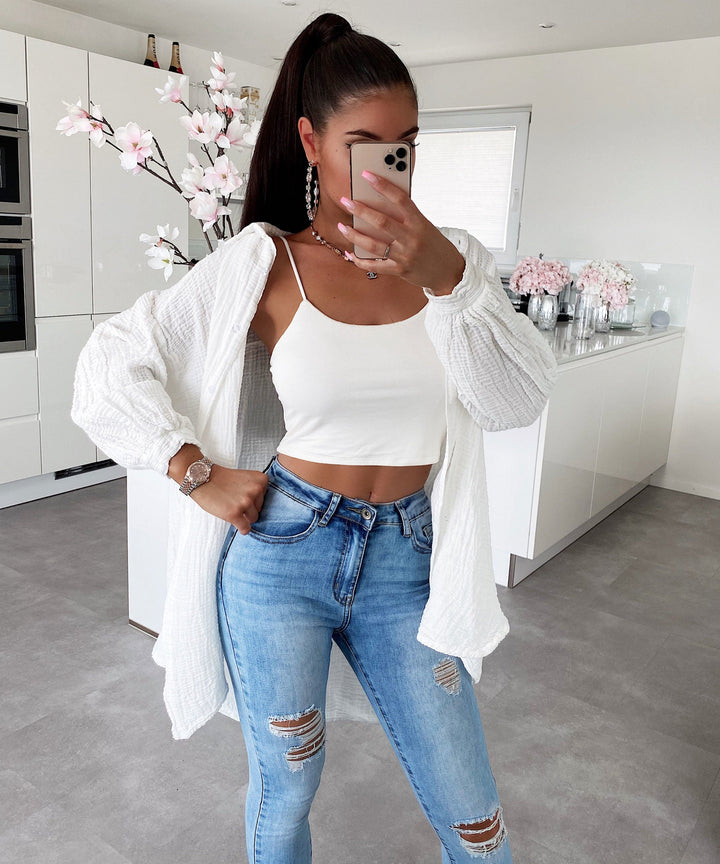 Musselin Bluse Freya Weiß Lang