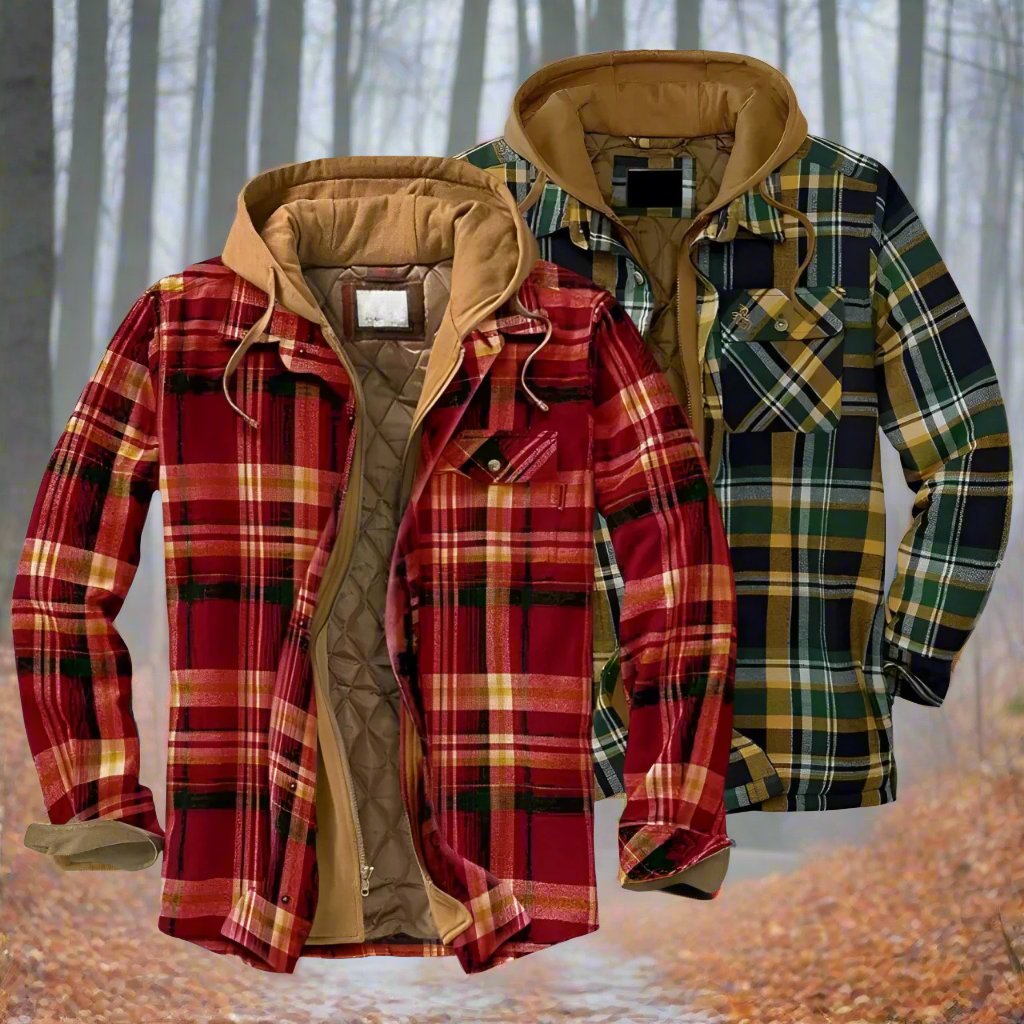 Echoarchiv | Warme Kapuzenjacke mit Karo-Muster für Herren
