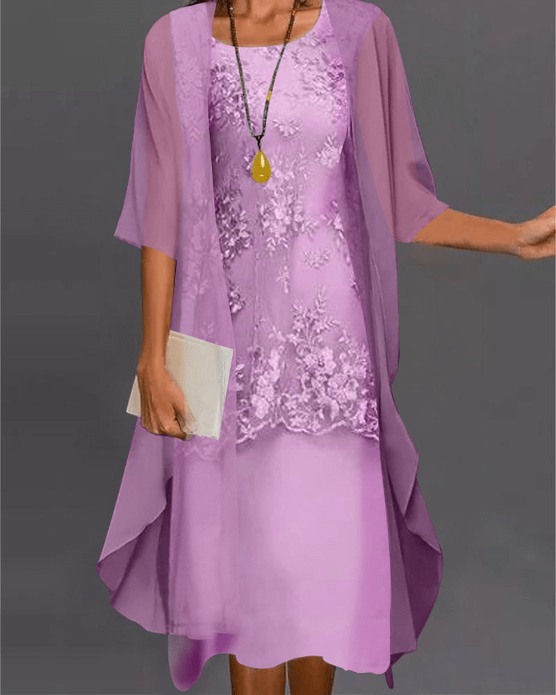 Echoarchiv | Damen Kleid Elegantes Chiffon Midi Kleid In Zwei Teilen