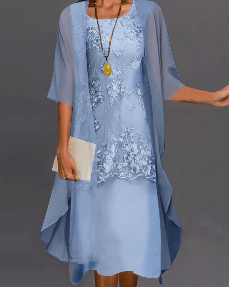 Echoarchiv | Damen Kleid Elegantes Chiffon Midi Kleid In Zwei Teilen