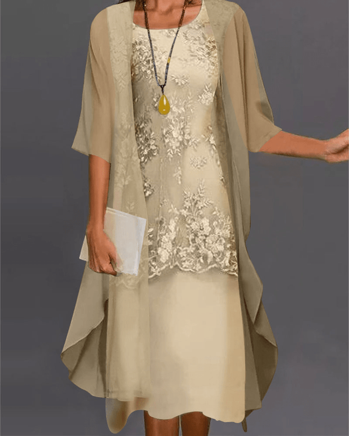 Echoarchiv | Damen Kleid Elegantes Chiffon Midi Kleid In Zwei Teilen