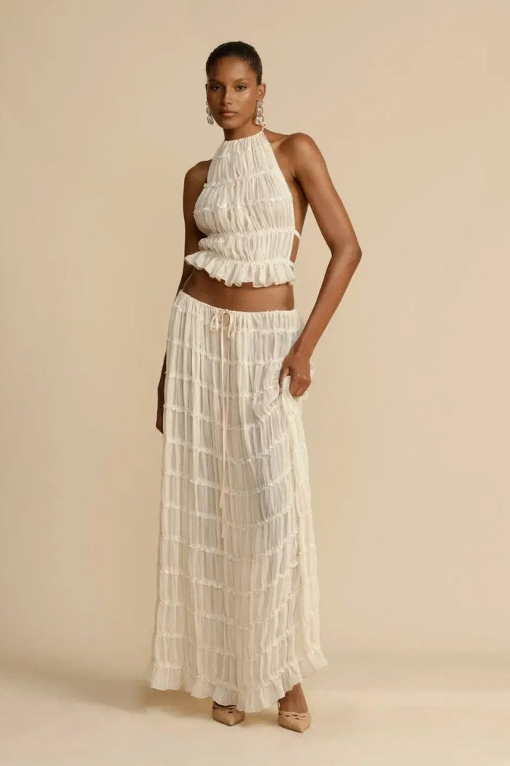 Damen Rückenausschnitt Oberteil und langer Rock Set Stylisch – Élanora