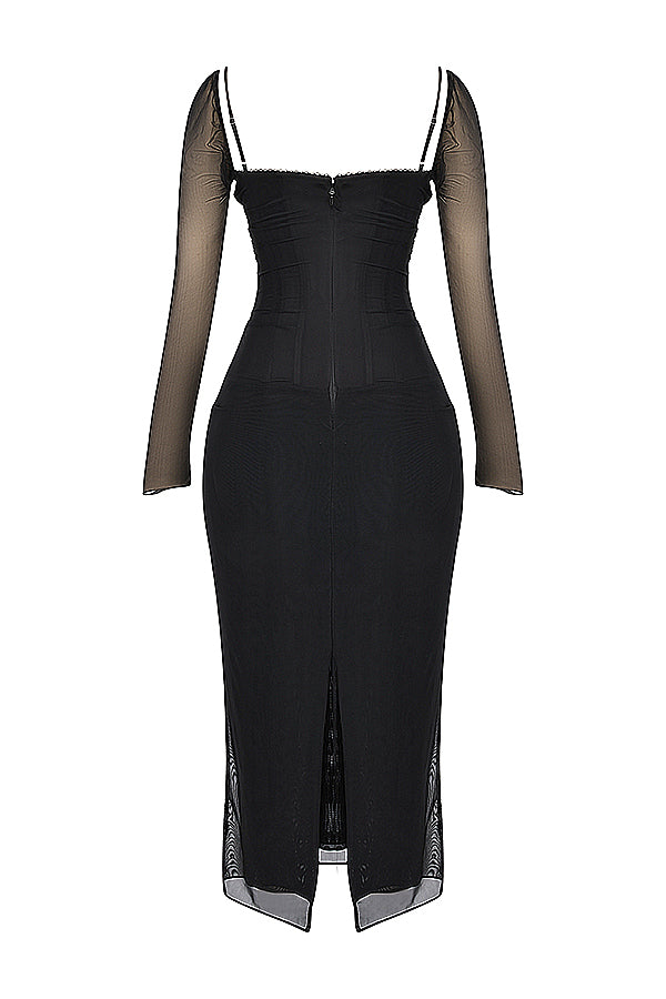 Echoarchiv | Elegantes Maxikleid mit tiefem Ausschnitt und langen Ärmeln