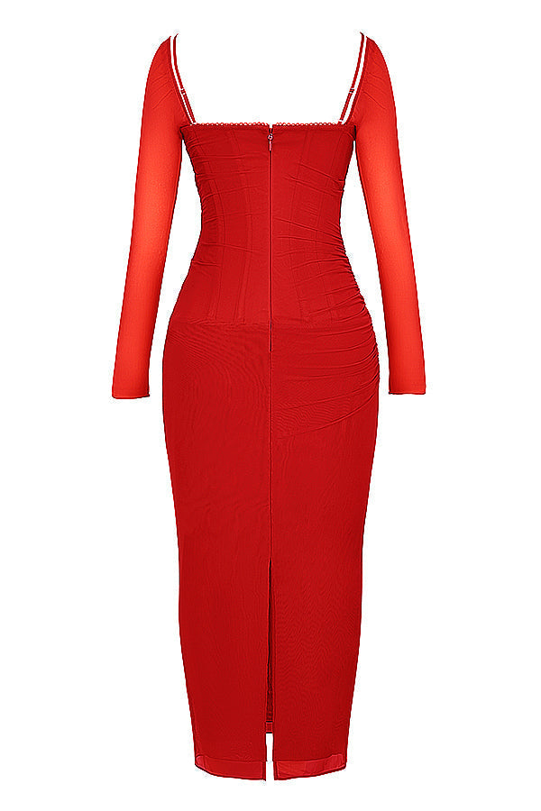 Echoarchiv | Elegantes Maxikleid mit tiefem Ausschnitt und langen Ärmeln