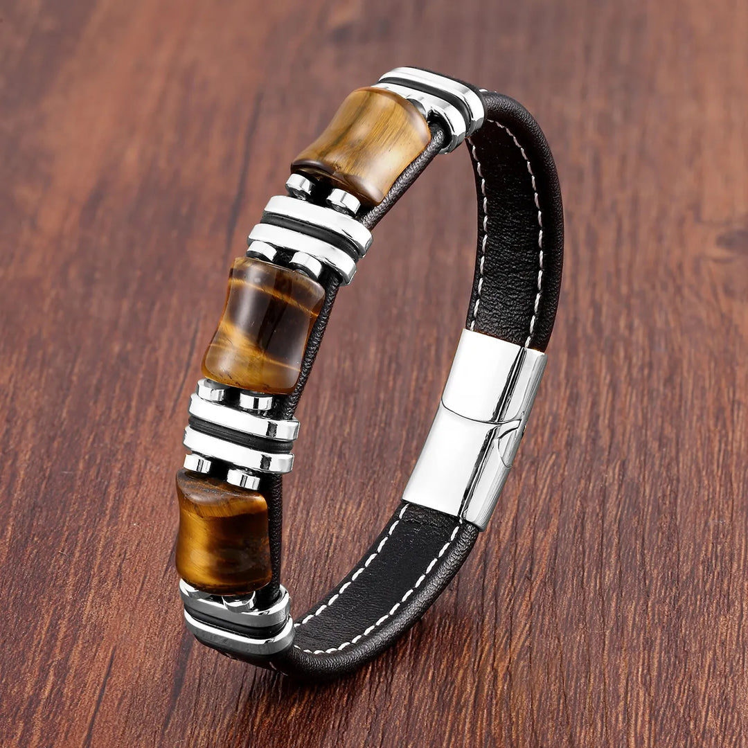 Echoarchiv | Tigerauge Naturstein Lederarmband