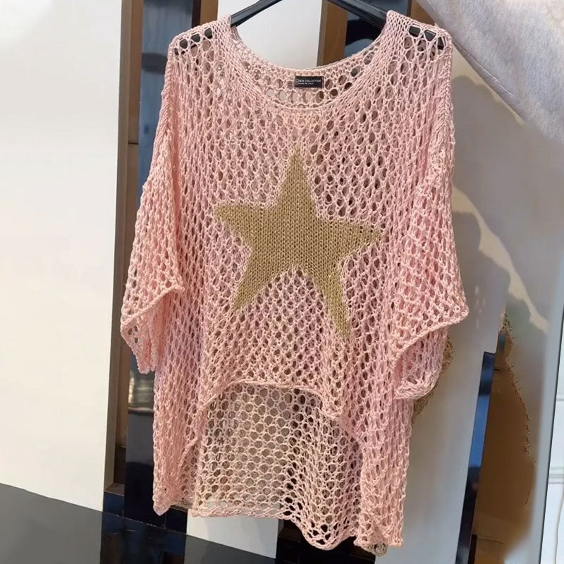Damen Rundhalsausschnitt häkeln stricken Mesh Top – Avérine