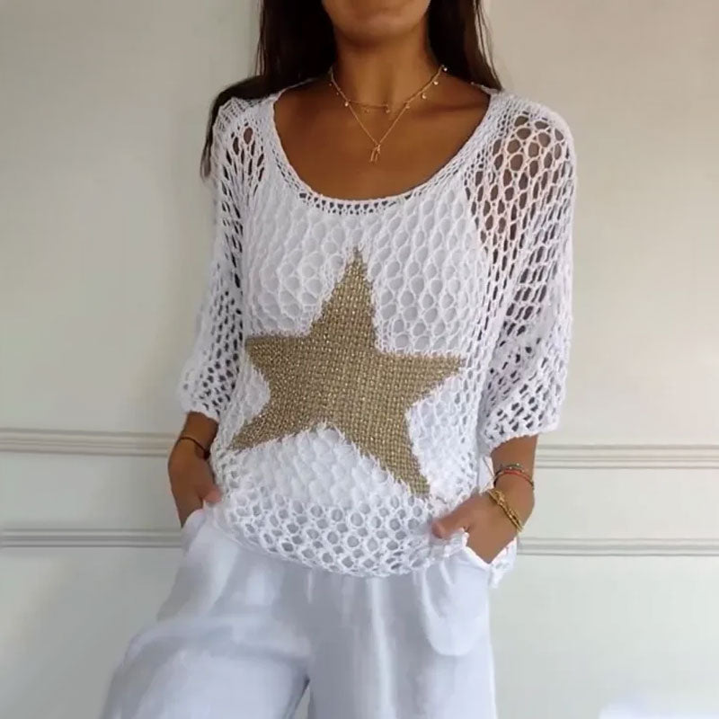 Damen Rundhalsausschnitt häkeln stricken Mesh Top – Avérine