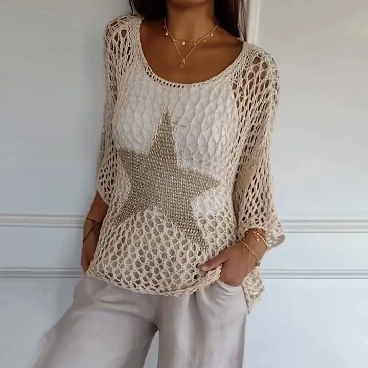 Damen Rundhalsausschnitt häkeln stricken Mesh Top – Avérine