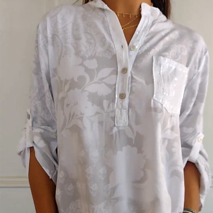 Floré-Shirt | Elegante bedruckte Bluse mit Vordertasche – Élovi