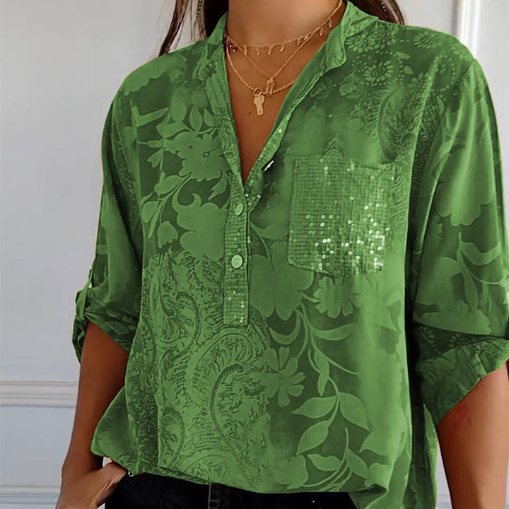 Floré-Shirt | Elegante bedruckte Bluse mit Vordertasche – Élovi