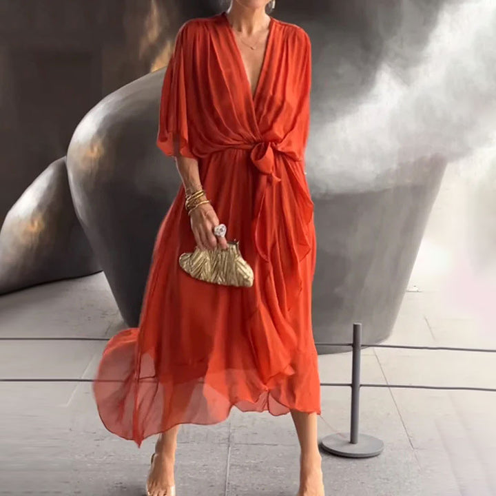 Echoarchiv | Elegantes Flow V-Ausschnitt Kleid