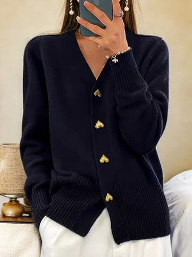 Echoarchiv | Stylische V-Ausschnitt Strickjacke mit Knöpfen
