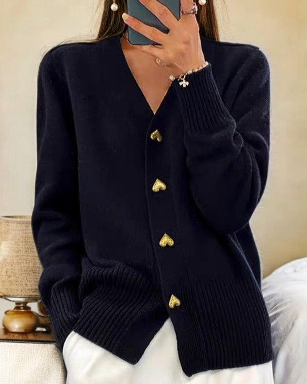 Echoarchiv | Damen Herz-Knopf Strickjacke