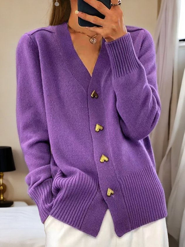 Echoarchiv | Stylische V-Ausschnitt Strickjacke mit Knöpfen