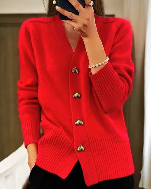 Echoarchiv | Damen Herz-Knopf Strickjacke