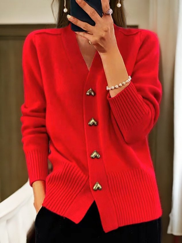 Echoarchiv | Stylische V-Ausschnitt Strickjacke mit Knöpfen