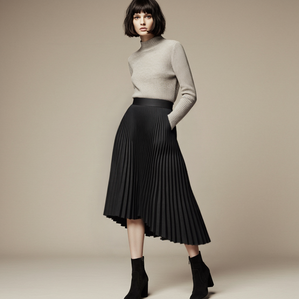 Echoarchiv | Markendesigner Damen Eleganter Schicker Solider Plisseerock Hohe Taille Luxusmode