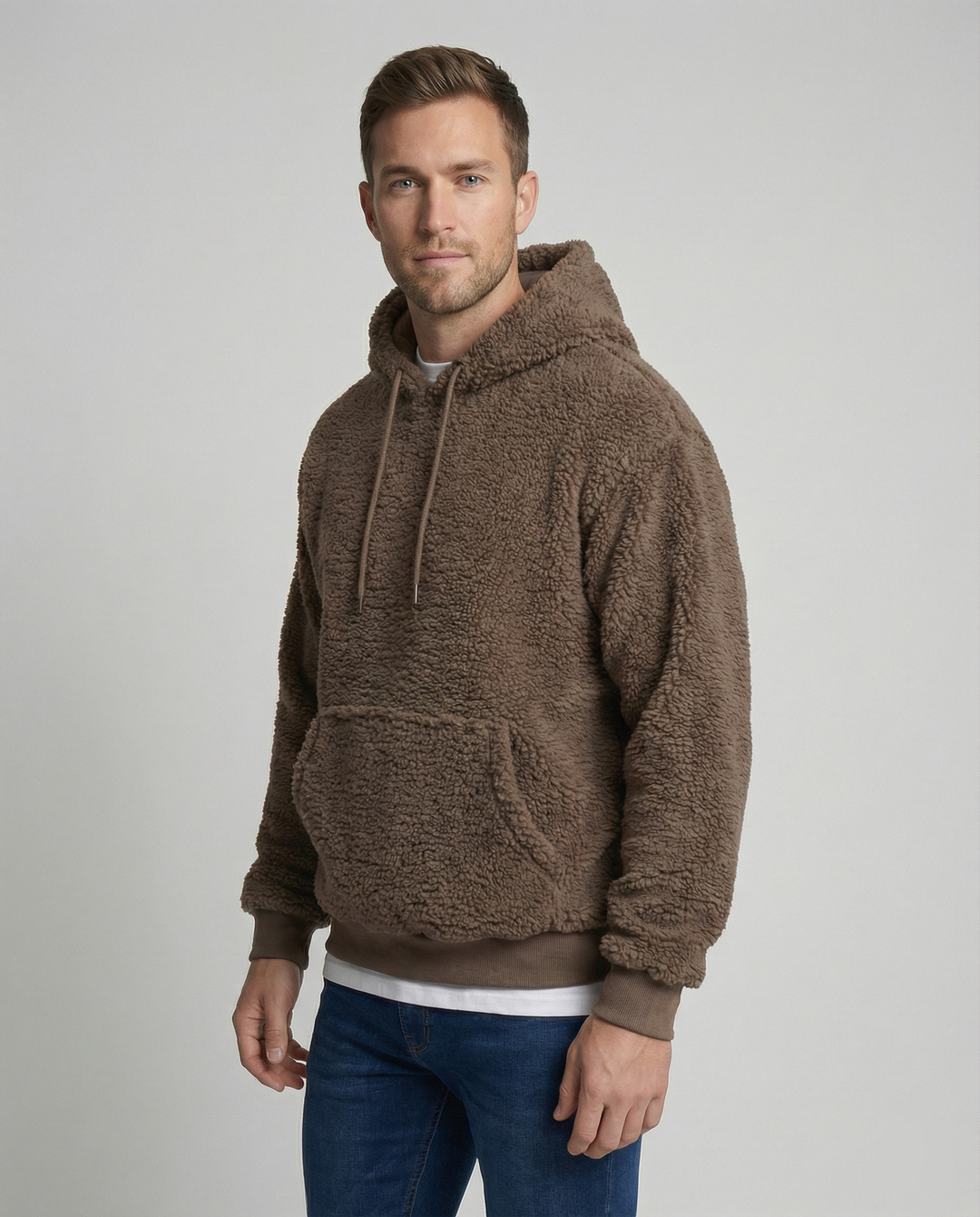 Herren Kuscheliger Teddy-Pullover mit Kapuze und elastischem Bund Echoarchiv